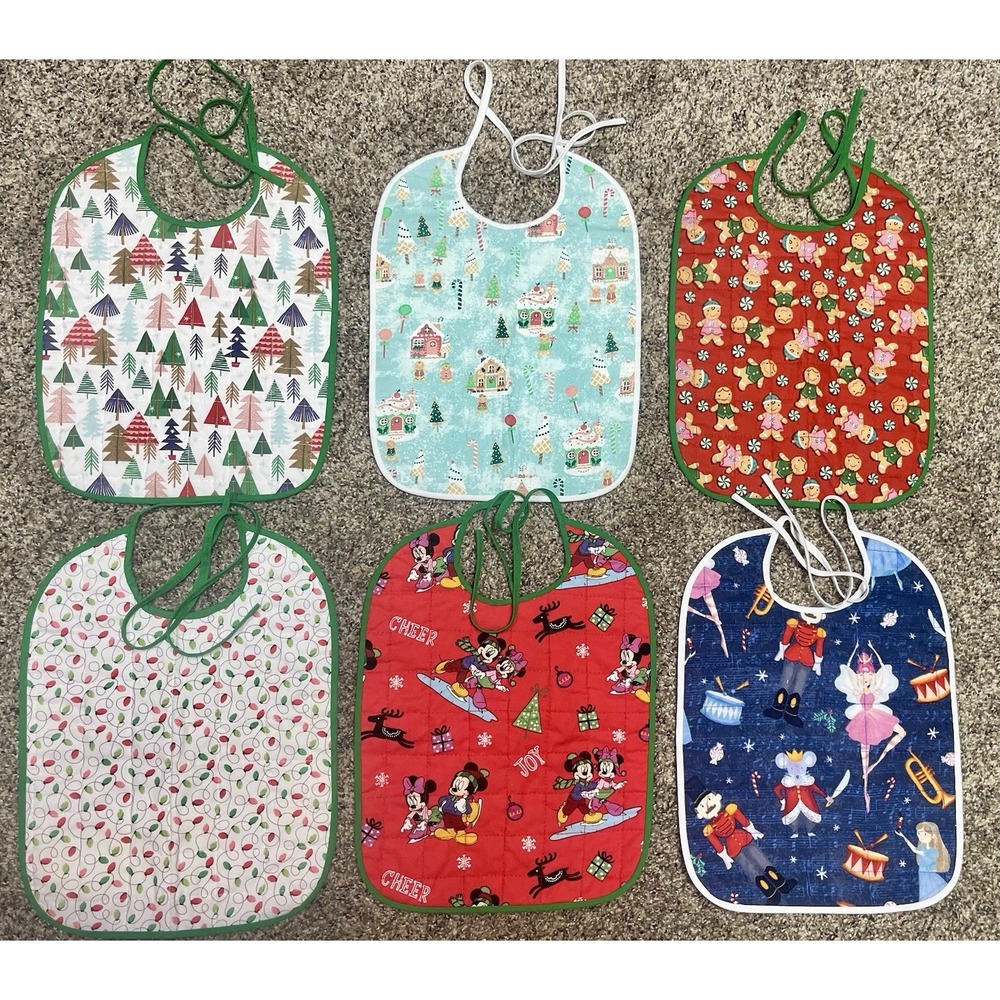 Lot Of 6 Quilted‎ Handmade Christmas Baby Bib  Large Size 12" X 9"